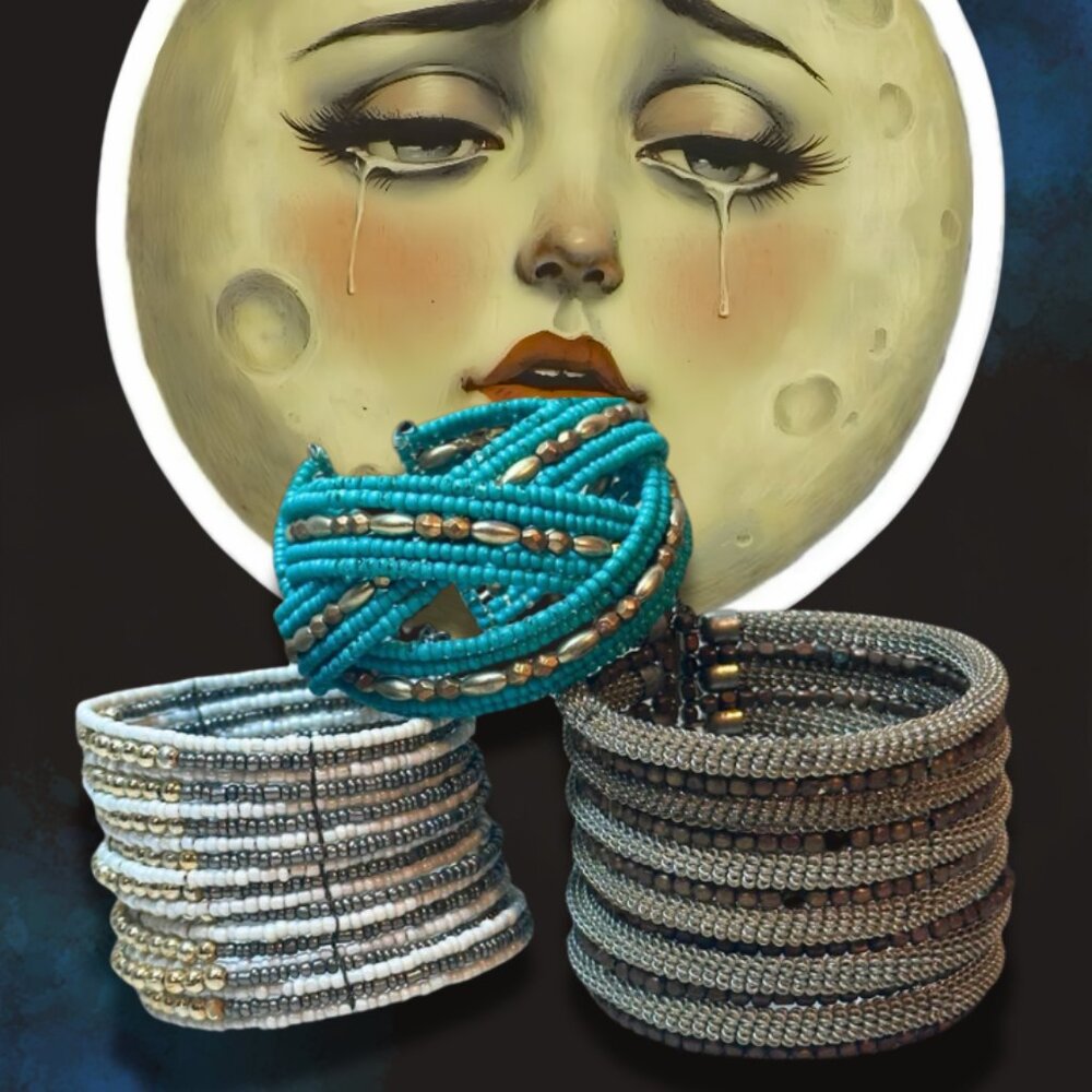 Boho Y2K Beaded Cuff Bracelet Trio w/ Eclectic, Indie, Festival‎ Vibes